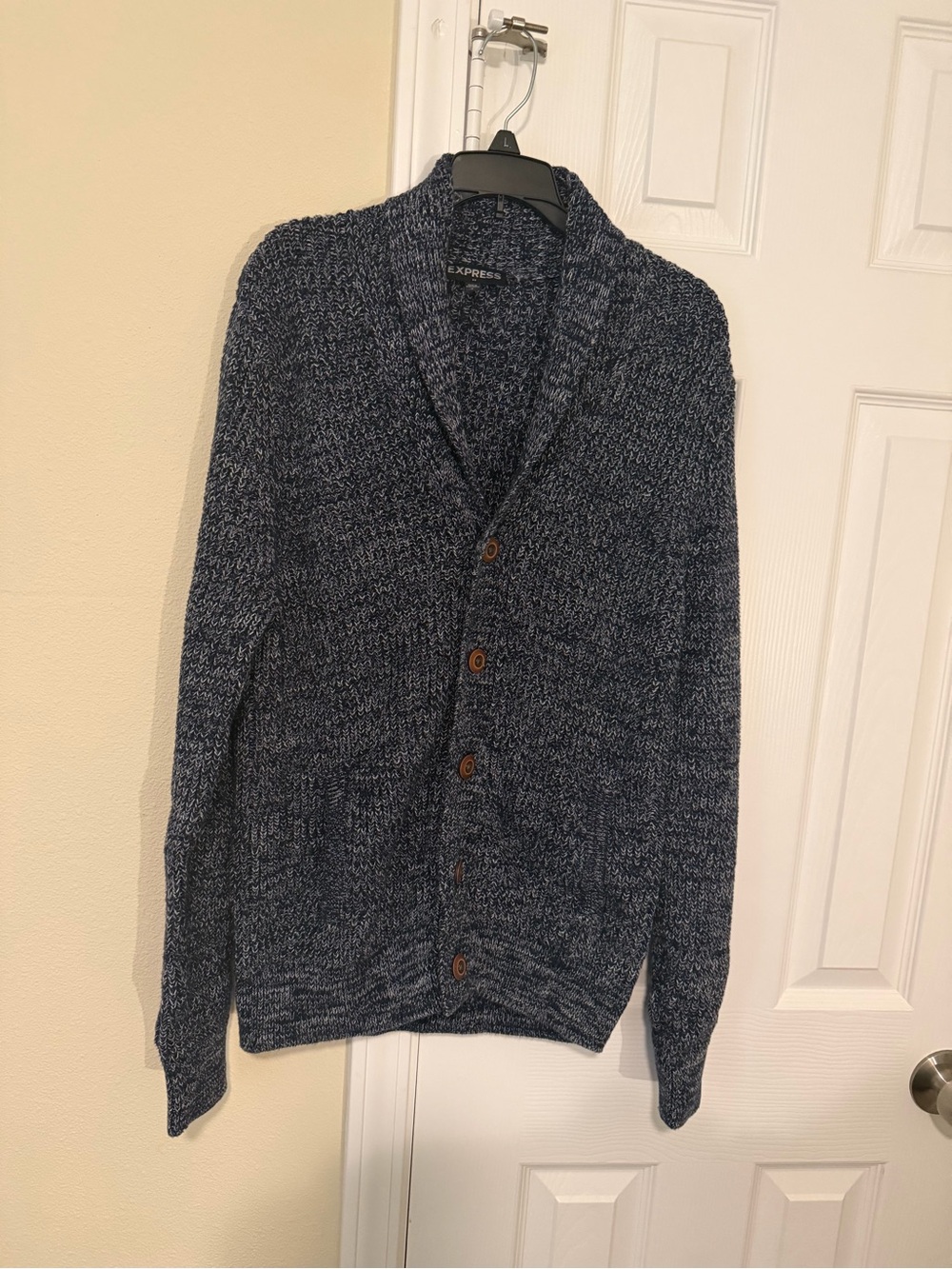 Express Men’s Navy Marled Shawl Collar Cardigan